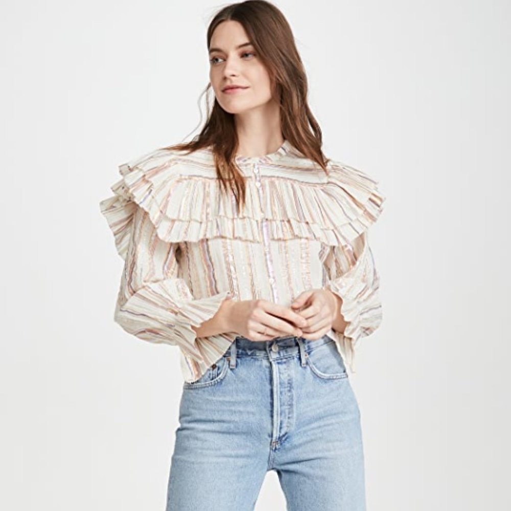 Sea New York NY Striped Ruffled Harriet Blouse Top Size 4